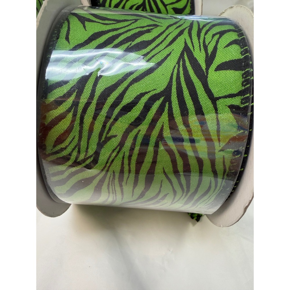 3 Pack Zebra Print Wired Ribbon Lime Green Black 2.5 Inch x 10 Yards Q19440-09 - Picture 3 of 8